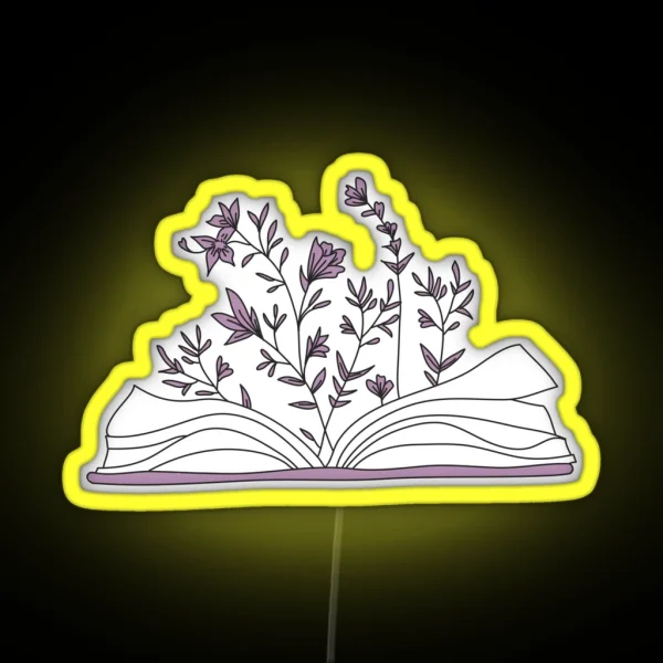 Aesthetic Open Book Design With Flowers RGB Neon Sign