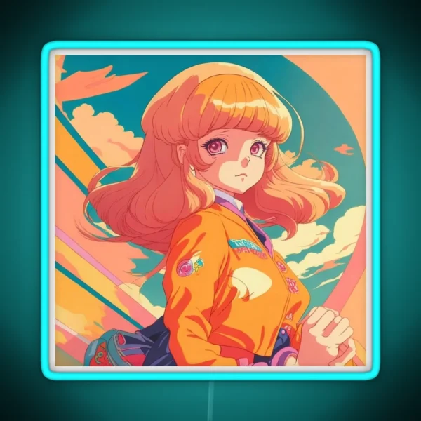Aesthetic Retro 70s Anime Girl RGB Neon Sign