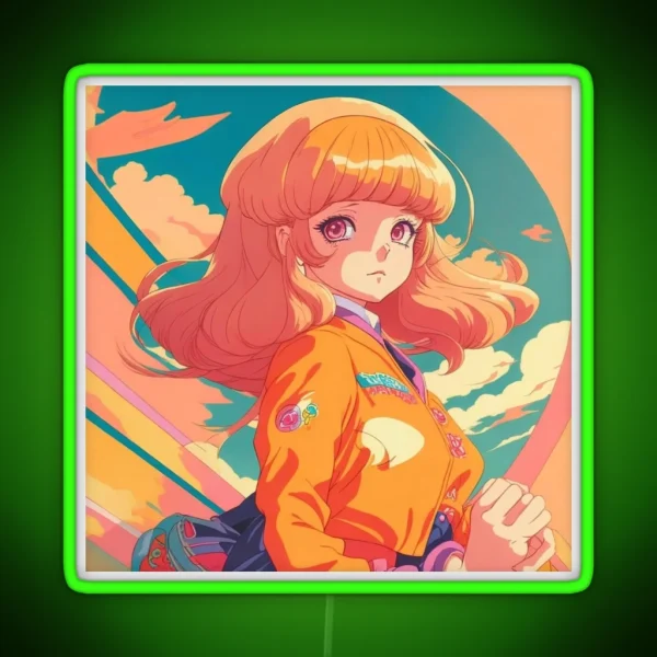Aesthetic Retro 70s Anime Girl RGB Neon Sign