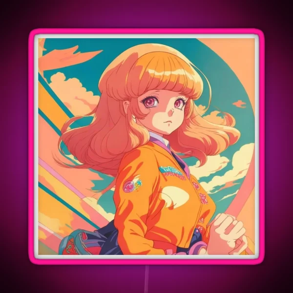 Aesthetic Retro 70s Anime Girl RGB Neon Sign