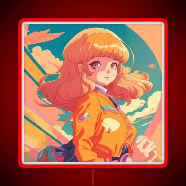 Aesthetic Retro 70s Anime Girl RGB Neon Sign