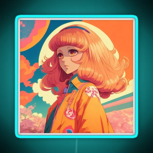 Aesthetic Retro 70s Anime Girl RGB Neon Sign