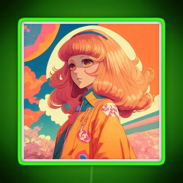 Aesthetic Retro 70s Anime Girl RGB Neon Sign