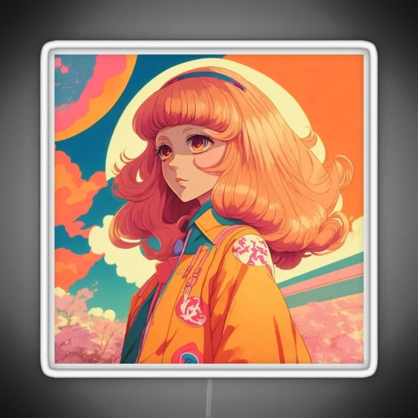 Aesthetic Retro 70s Anime Girl RGB Neon Sign