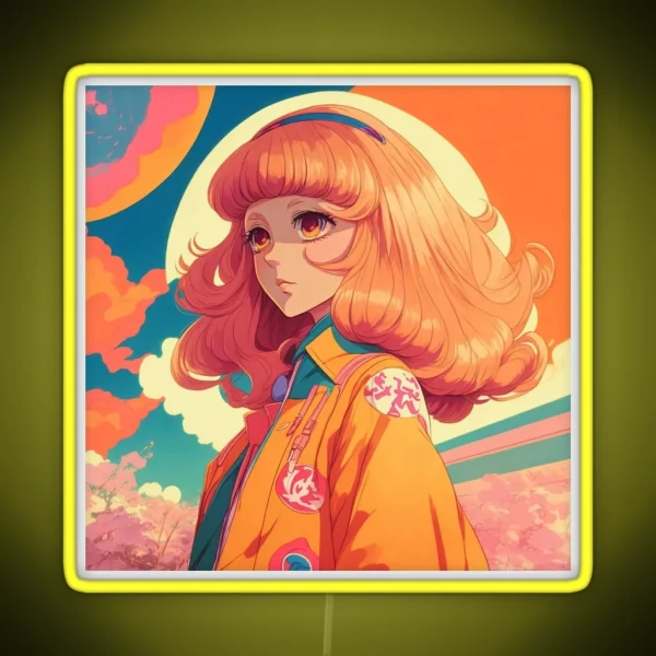 Aesthetic Retro 70s Anime Girl RGB Neon Sign