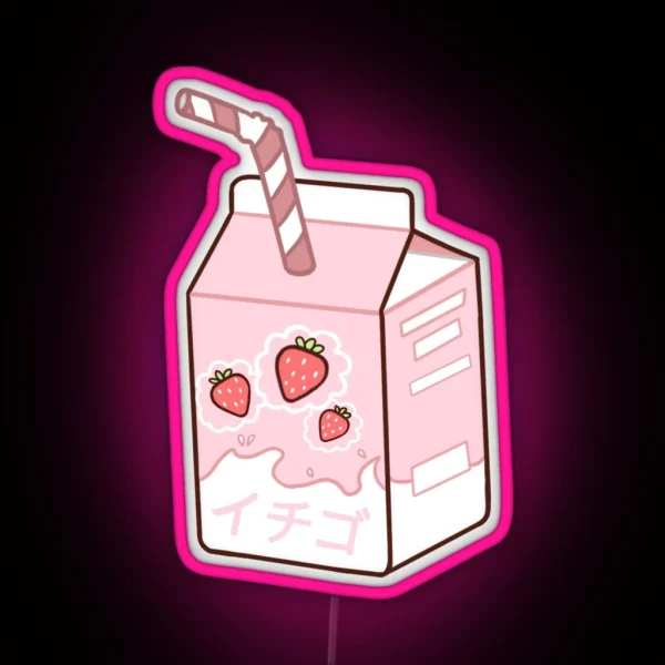 Aesthetic Strawberry Milk RGB Neon Sign