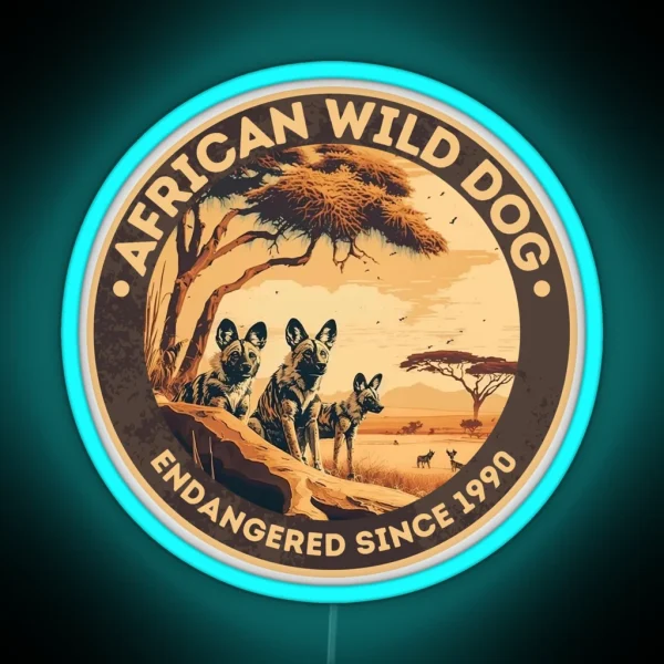 African Wild Dog Endangered Species RGB Neon Sign