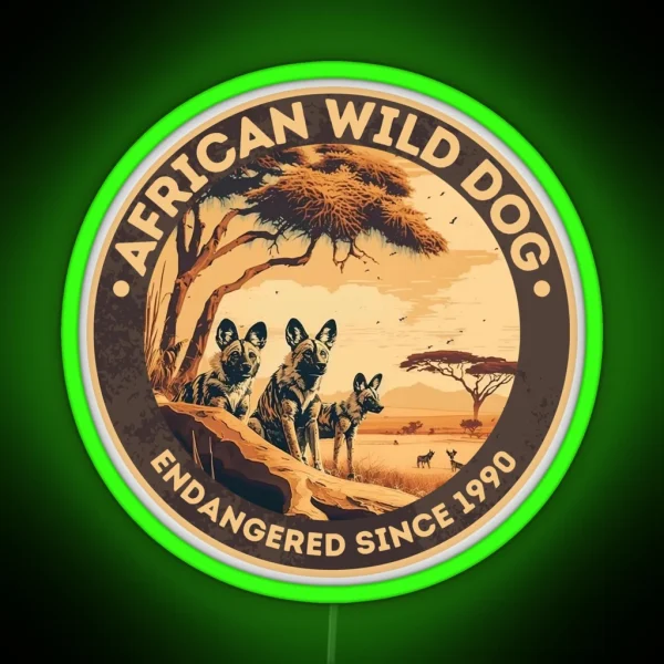 African Wild Dog Endangered Species RGB Neon Sign