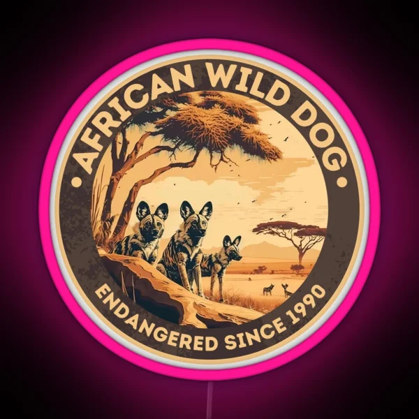 African Wild Dog Endangered Species RGB Neon Sign