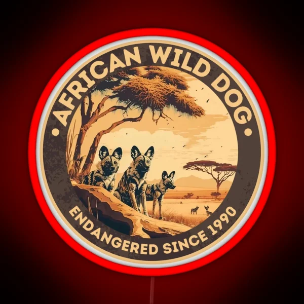 African Wild Dog Endangered Species RGB Neon Sign