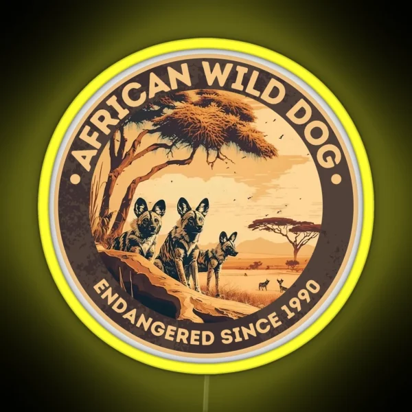 African Wild Dog Endangered Species RGB Neon Sign
