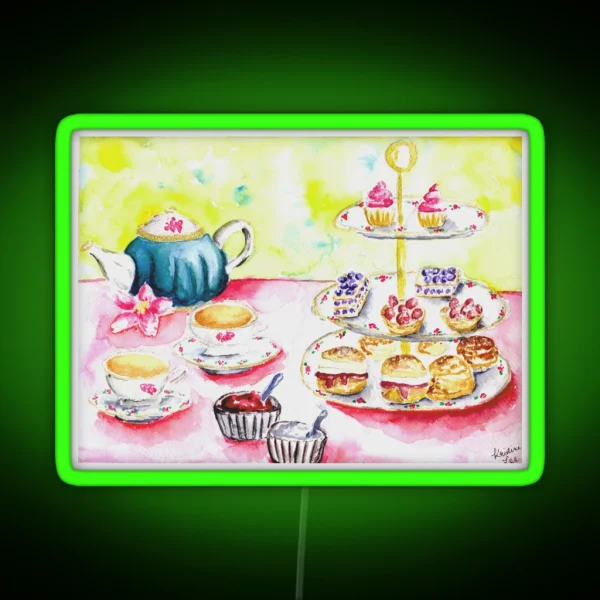 Afternoon Tea Time Print Watercolour Party RGB Neon Sign