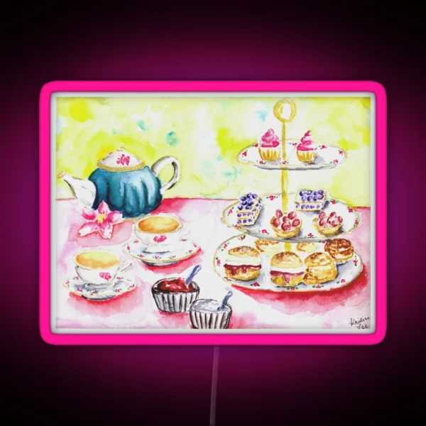 Afternoon Tea Time Print Watercolour Party RGB Neon Sign