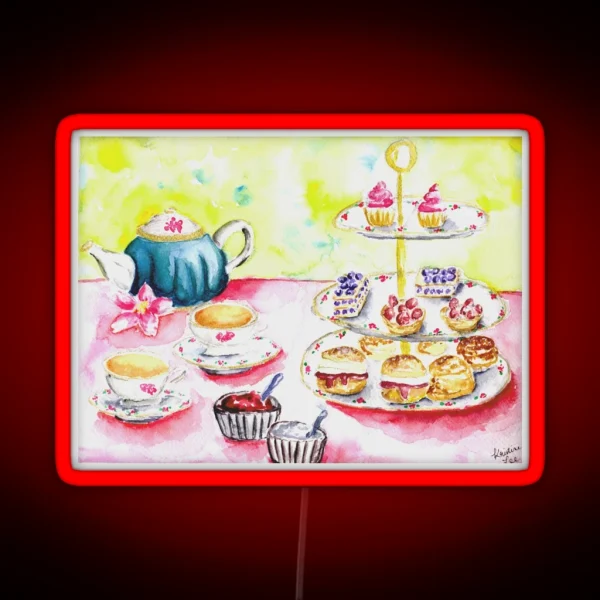 Afternoon Tea Time Print Watercolour Party RGB Neon Sign