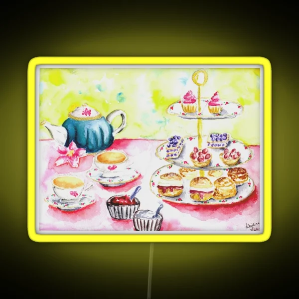 Afternoon Tea Time Print Watercolour Party RGB Neon Sign
