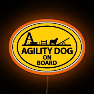 Agility Dog On Board Warning Sign Oval Yellow RGB Neon Sign