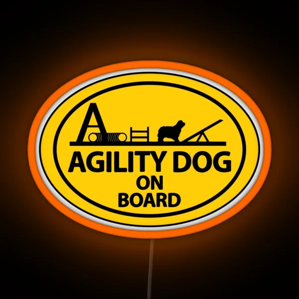 Agility Dog On Board Warning Sign Oval Yellow RGB Neon Sign