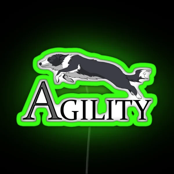 Agility Jumping Border Collie RGB Neon Sign