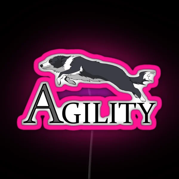 Agility Jumping Border Collie RGB Neon Sign