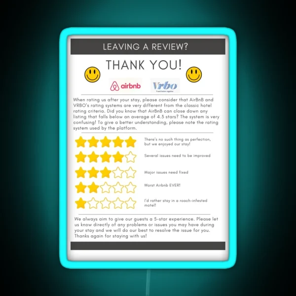Airbnb Review Fridge Magnet RGB Neon Sign