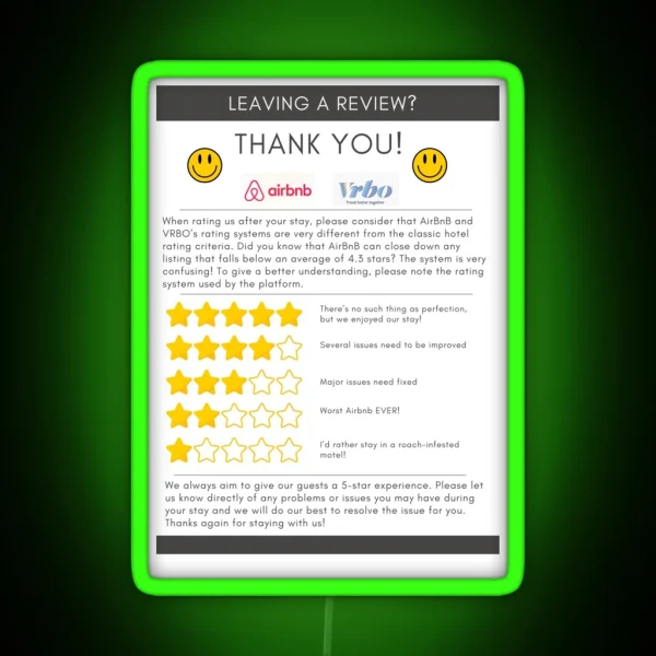 Airbnb Review Fridge Magnet RGB Neon Sign