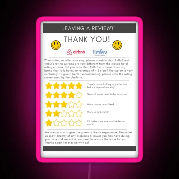 Airbnb Review Fridge Magnet RGB Neon Sign