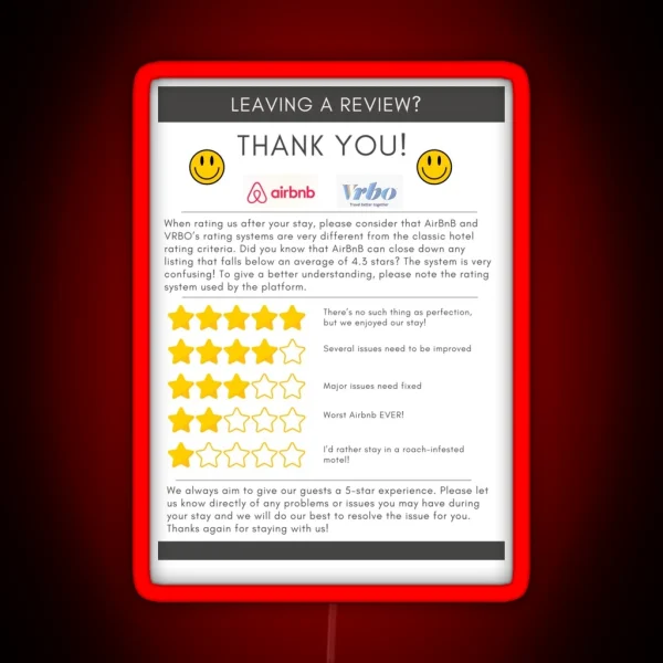 Airbnb Review Fridge Magnet RGB Neon Sign