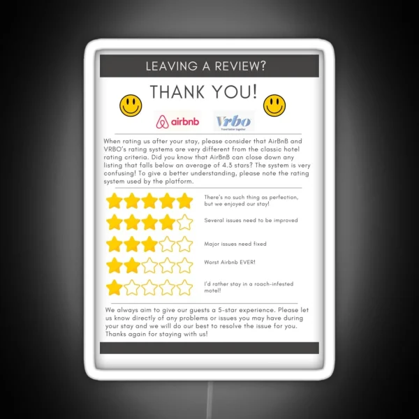 Airbnb Review Fridge Magnet RGB Neon Sign