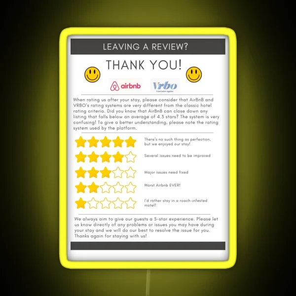 Airbnb Review Fridge Magnet RGB Neon Sign