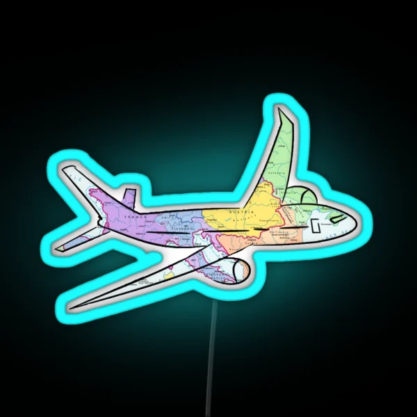 Airplane Map RGB Neon Sign