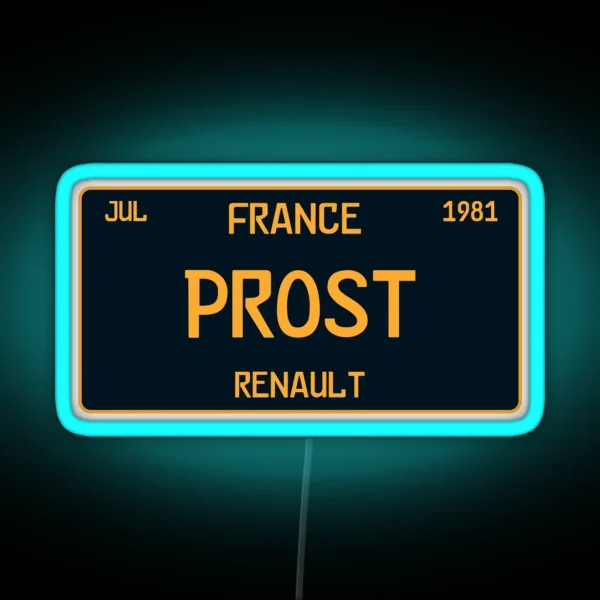 Alaine Prost First Win License Plate Black RGB Neon Sign