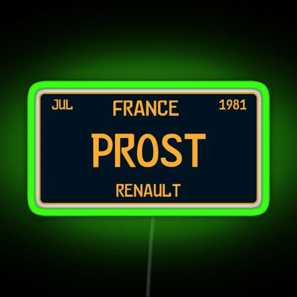 Alaine Prost First Win License Plate White RGB Neon Sign