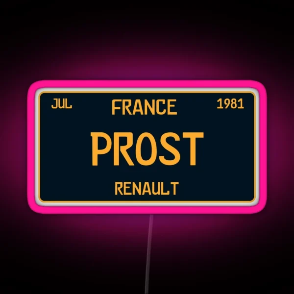 Alaine Prost First Win License Plate White RGB Neon Sign