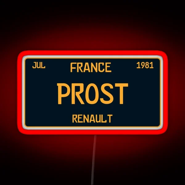 Alaine Prost First Win License Plate White RGB Neon Sign