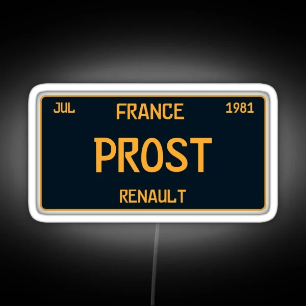 Alaine Prost First Win License Plate White RGB Neon Sign