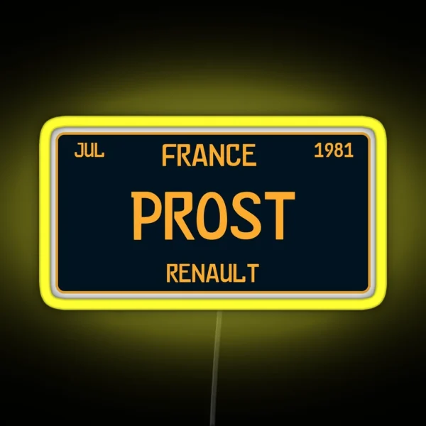 Alaine Prost First Win License Plate White RGB Neon Sign