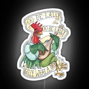 Alan A Dale Rooster OO De Lally Golly What A Day Tattoo Watercolor Painting Robin Hood RGB Neon Sign