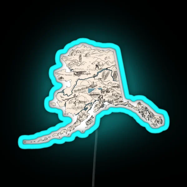 Alaska Vintage Picture Map RGB Neon Sign