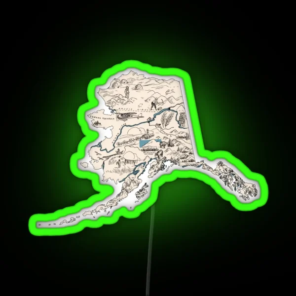Alaska Vintage Picture Map RGB Neon Sign