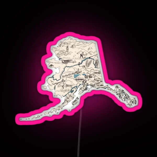Alaska Vintage Picture Map RGB Neon Sign