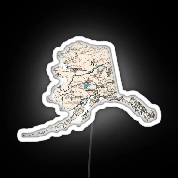 Alaska Vintage Picture Map RGB Neon Sign