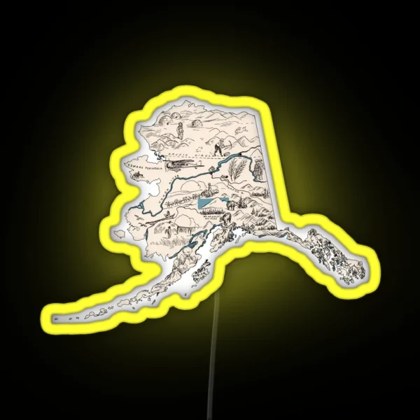 Alaska Vintage Picture Map RGB Neon Sign