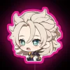 Vibrant Chibi art Genshin Impact Albedo themed RGB neon canvas sign