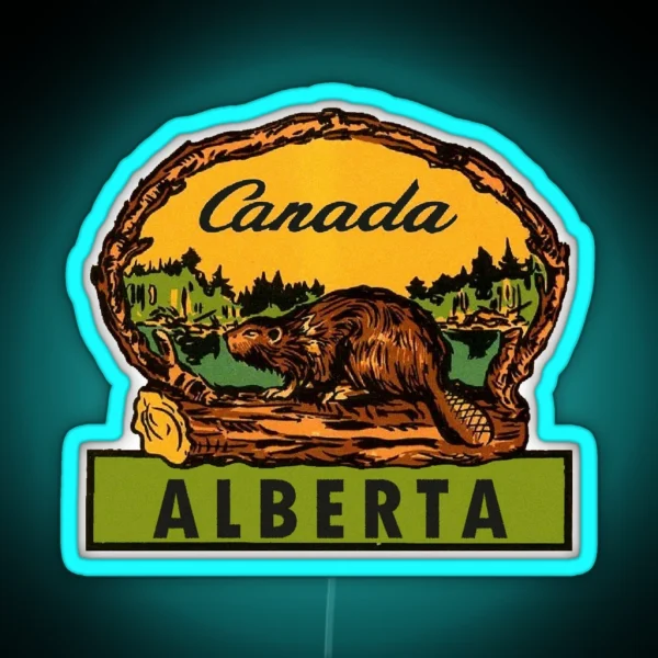 Alberta Beaver AB Canada Vintage Travel Decal RGB Neon Sign