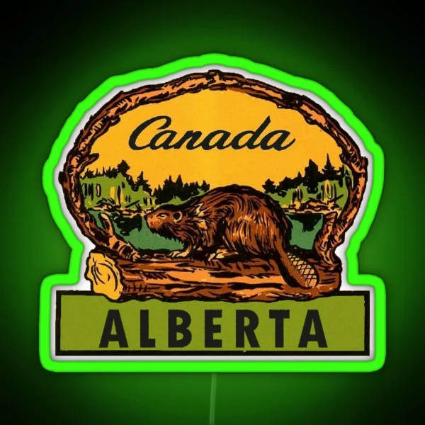 Alberta Beaver AB Canada Vintage Travel Decal RGB Neon Sign