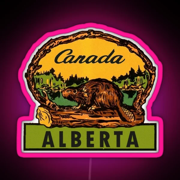 Alberta Beaver AB Canada Vintage Travel Decal RGB Neon Sign