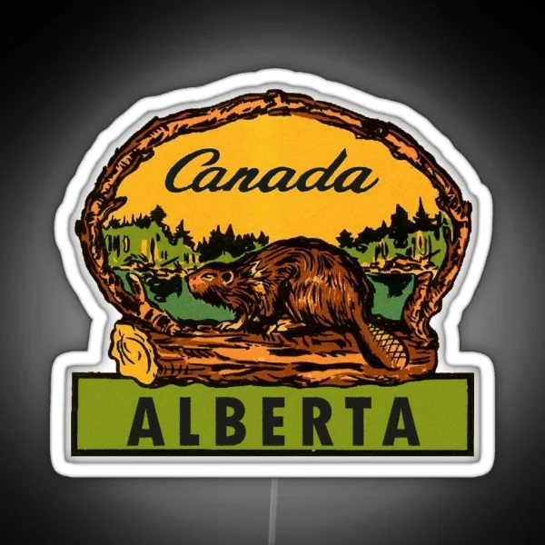 Alberta Beaver AB Canada Vintage Travel Decal RGB Neon Sign