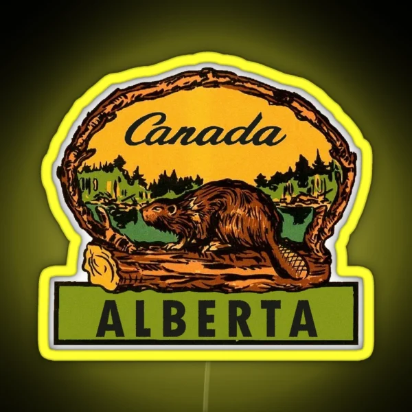 Alberta Beaver AB Canada Vintage Travel Decal RGB Neon Sign