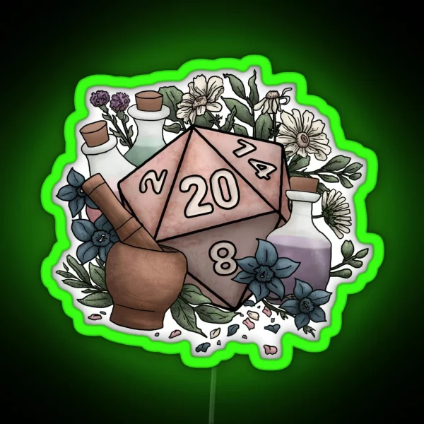 Alchemist D20 Tabletop RPG Gaming Dice RGB Neon Sign