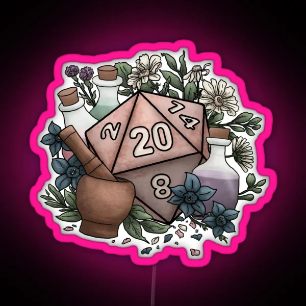 Alchemist D20 Tabletop RPG Gaming Dice RGB Neon Sign